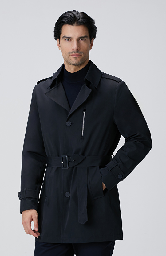 Lacivert Kuşaklı Pardösü