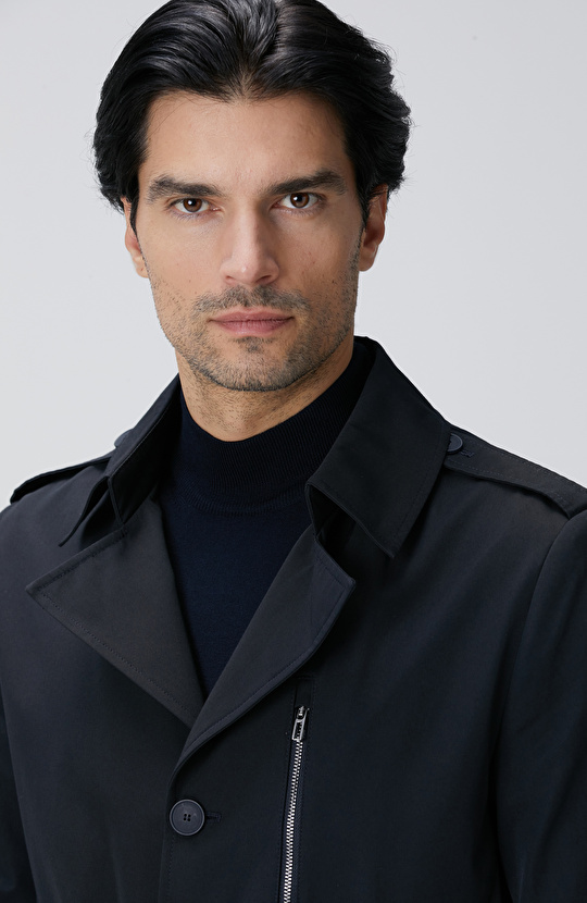 Lacivert Kuşaklı Pardösü