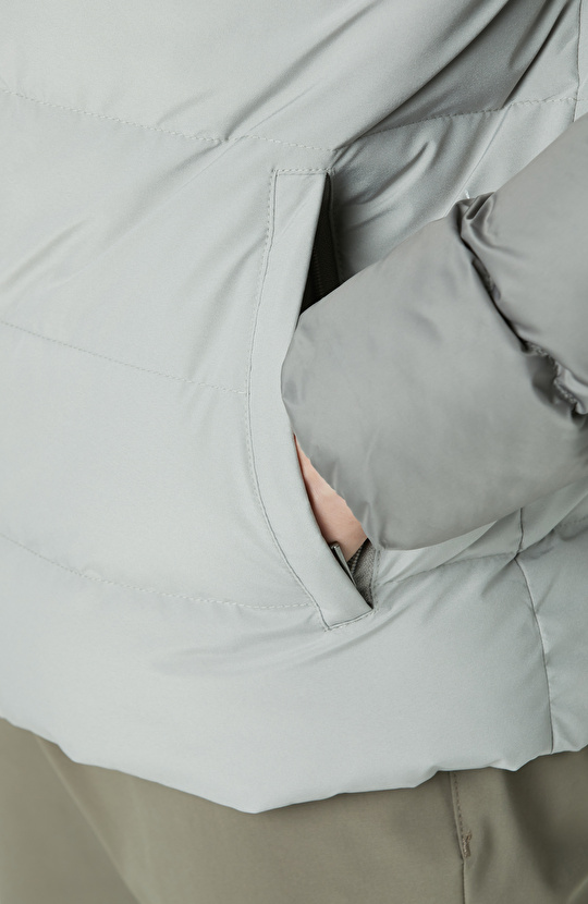 Gri Kapüşonlu Ray Kapitoneli Casual Kaban