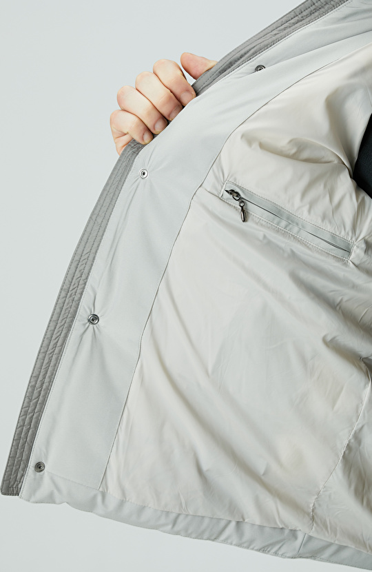 Gri Kapüşonlu Ray Kapitoneli Casual Kaban