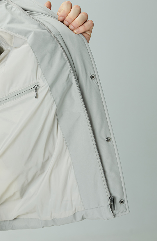 Gri Kapüşonlu Ray Kapitoneli Casual Kaban