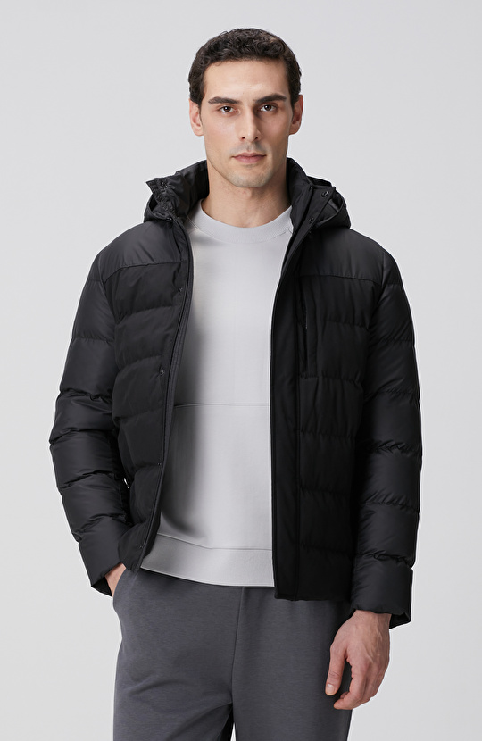 Siyah Kapüşonlu Ray Kapitoneli Casual Kaban