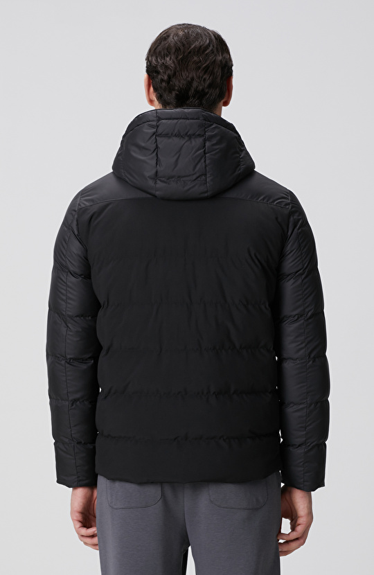 Siyah Kapüşonlu Ray Kapitoneli Casual Kaban