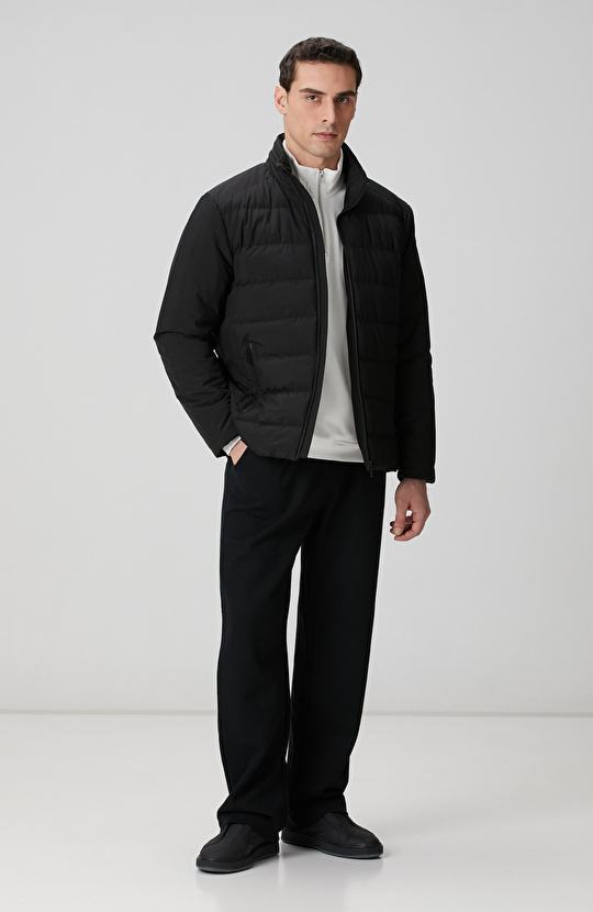 Siyah Su Geçirmez Fermuarlı Casual Kaban