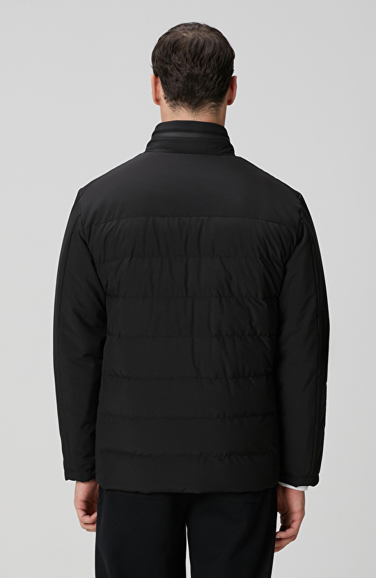 Siyah Su Geçirmez Fermuarlı Casual Kaban