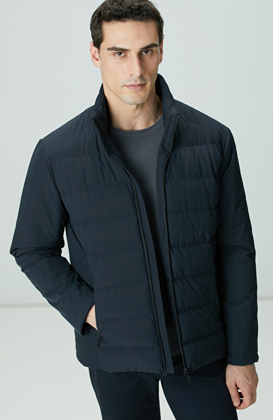 Lacivert Su Geçirmez Fermuarlı Casual Kaban