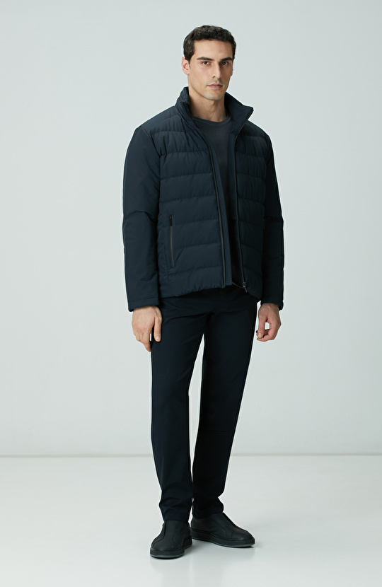 Lacivert Su Geçirmez Fermuarlı Casual Kaban