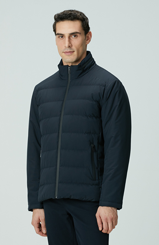 Lacivert Su Geçirmez Fermuarlı Casual Kaban