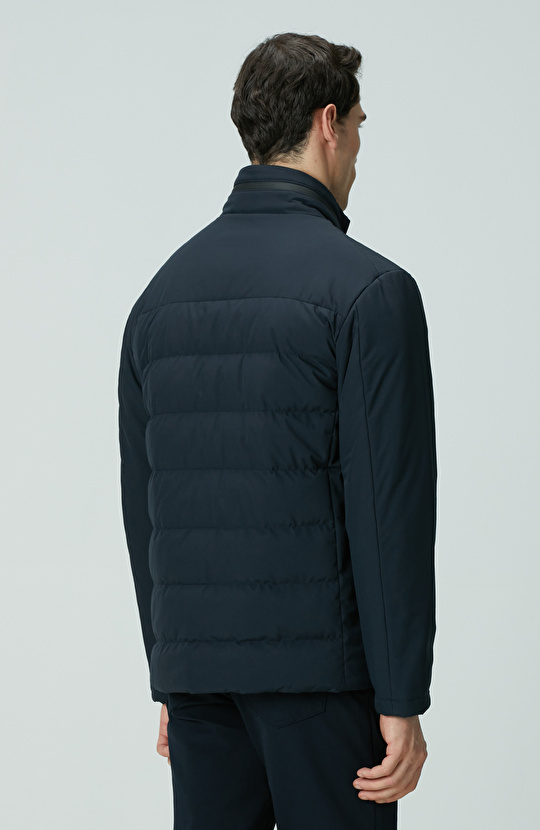 Lacivert Su Geçirmez Fermuarlı Casual Kaban