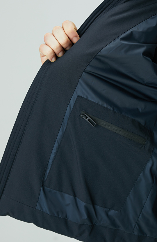 Lacivert Su Geçirmez Fermuarlı Casual Kaban