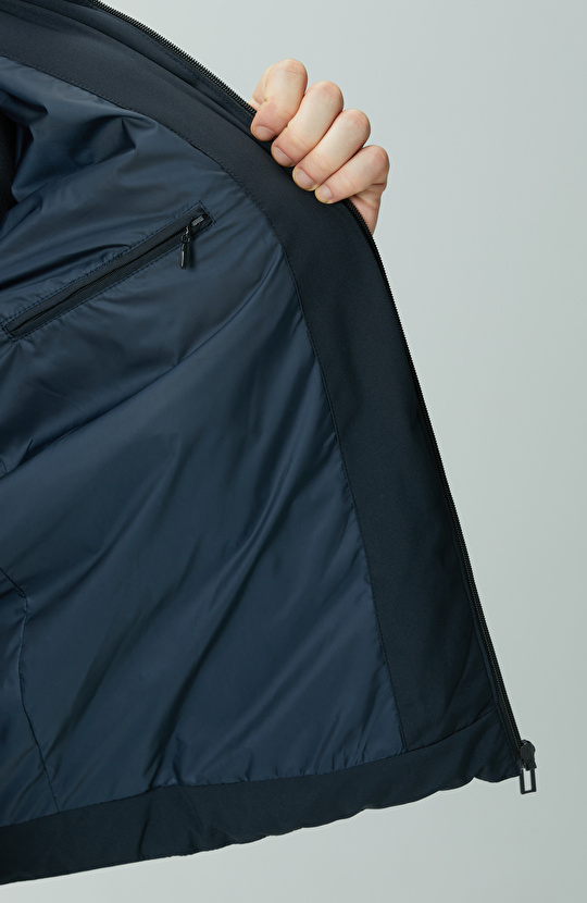 Lacivert Su Geçirmez Fermuarlı Casual Kaban