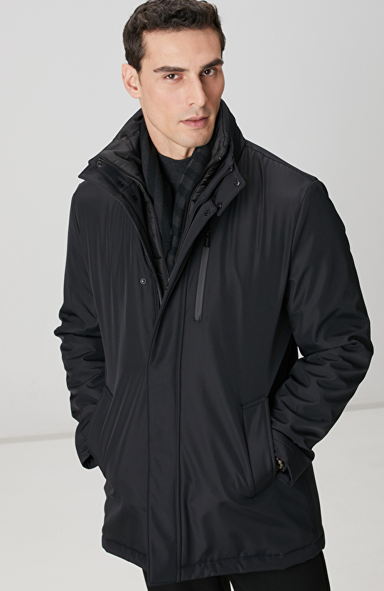 Siyah Dik Yaka Casual Kaban