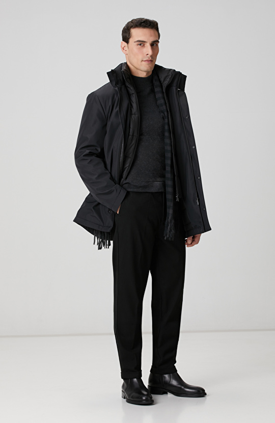 Siyah Dik Yaka Casual Kaban