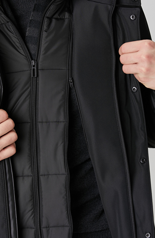 Siyah Dik Yaka Casual Kaban