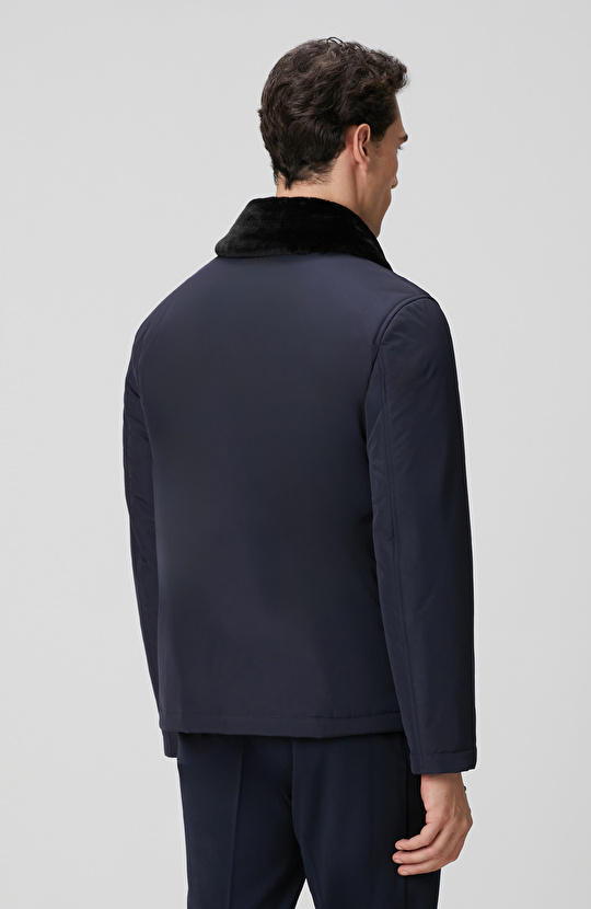 Lacivert Yakası Kürk Detaylı Mont