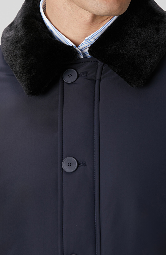 Lacivert Yakası Kürk Detaylı Mont