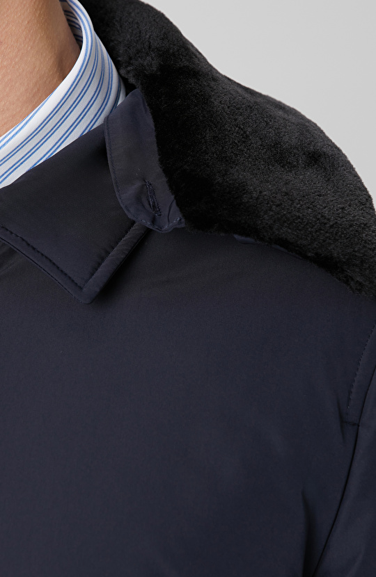 Lacivert Yakası Kürk Detaylı Mont