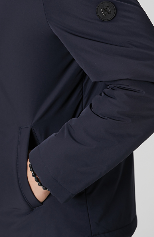 Lacivert Yakası Kürk Detaylı Mont