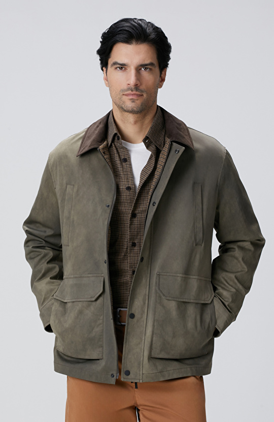 Haki Batik Desenli Coat Ceket