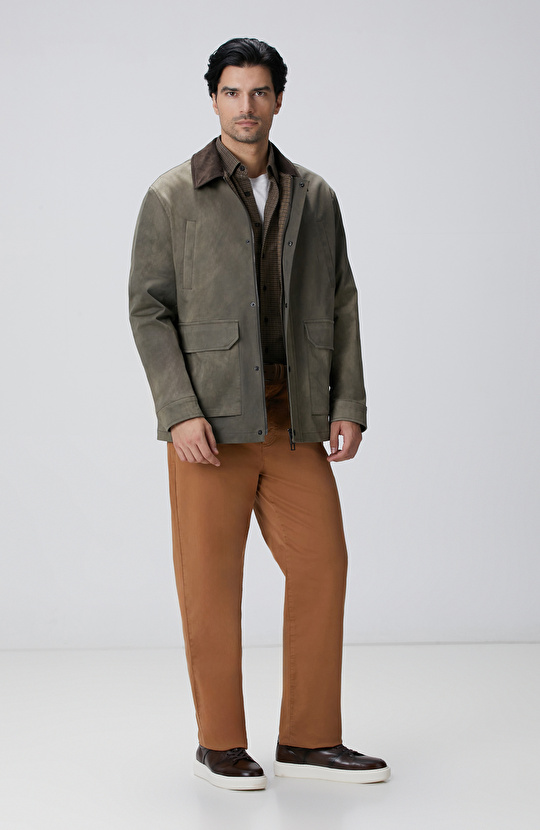 Haki Batik Desenli Coat Ceket