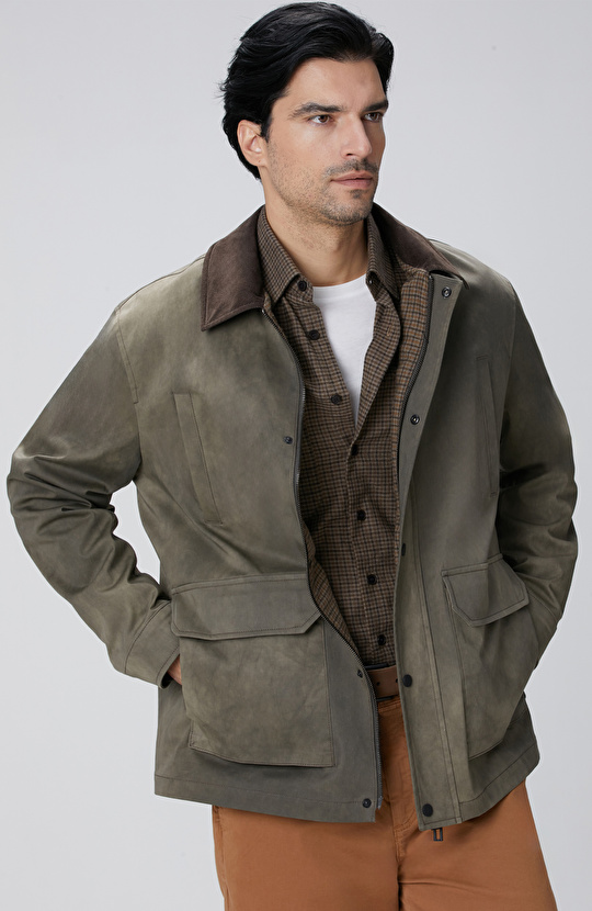 Haki Batik Desenli Coat Ceket