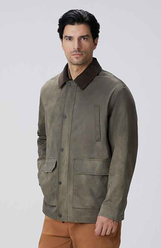 Haki Batik Desenli Coat Ceket