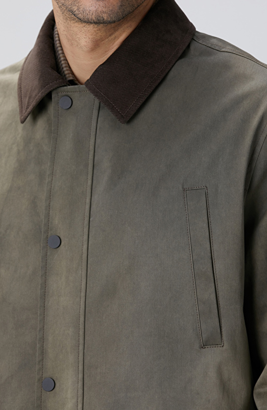 Haki Batik Desenli Coat Ceket