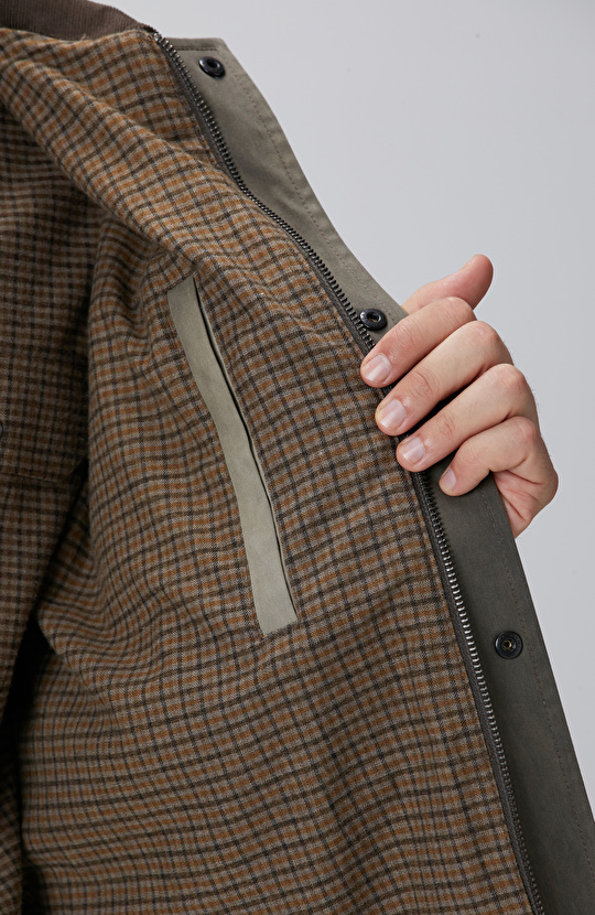 Haki Batik Desenli Coat Ceket