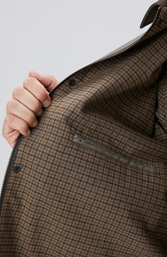 Haki Batik Desenli Coat Ceket