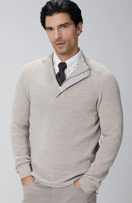 Bej Melanj Yün Karışımlı Kazak