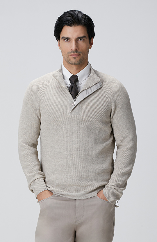 Bej Melanj Yün Karışımlı Kazak