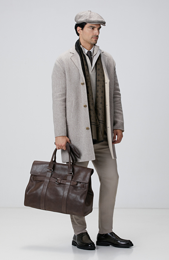 Bej Melanj Yün Karışımlı Kazak