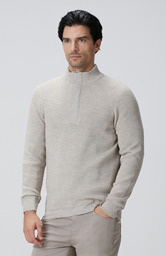 Bej Melanj Yün Karışımlı Kazak