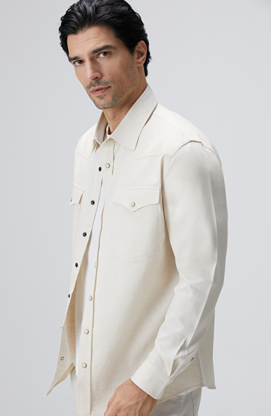Naturel Keten Karışımlı Gömlek