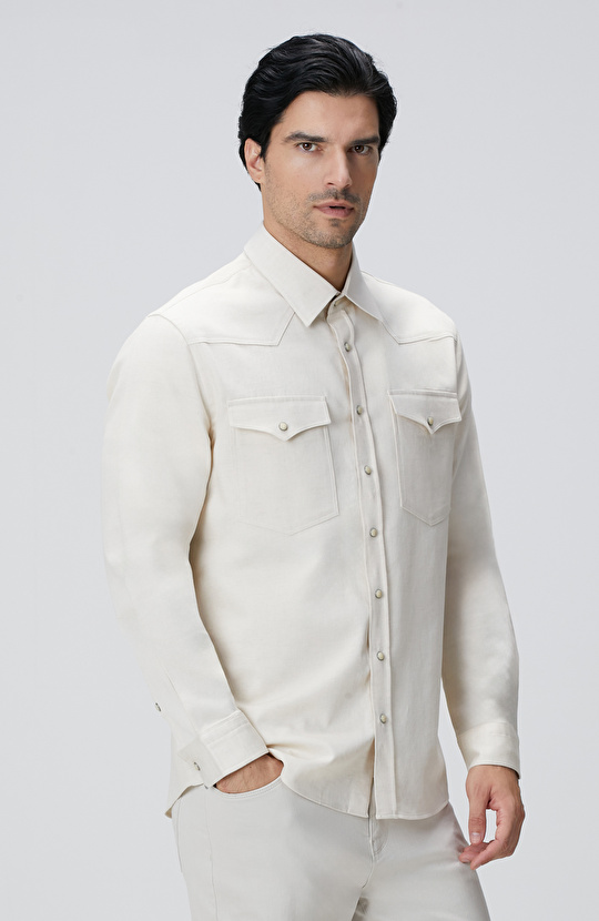 Naturel Keten Karışımlı Gömlek