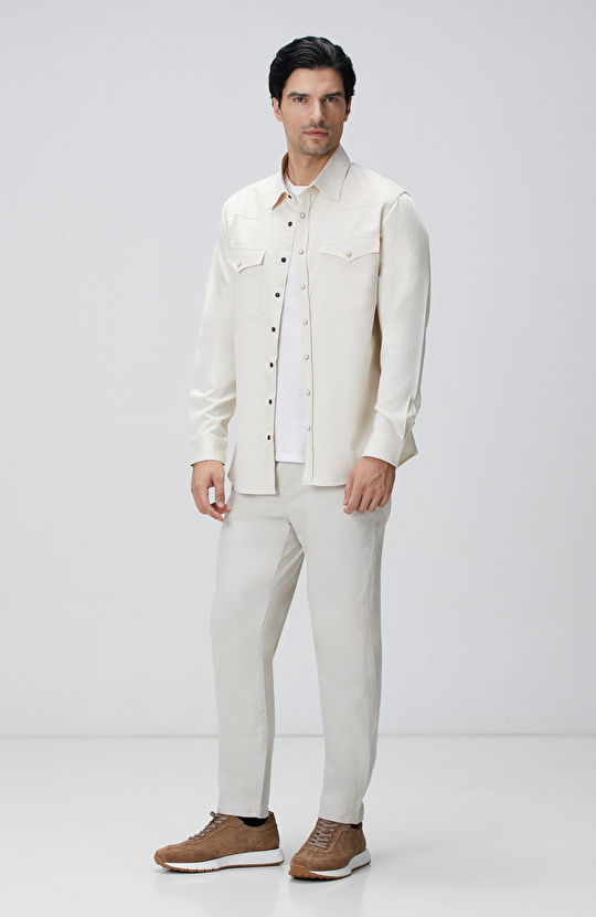 Naturel Keten Karışımlı Gömlek