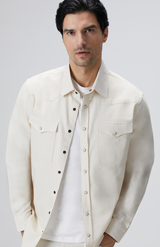 Naturel Keten Karışımlı Gömlek