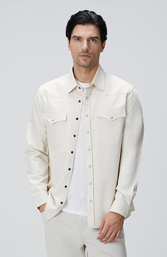 Naturel Keten Karışımlı Gömlek