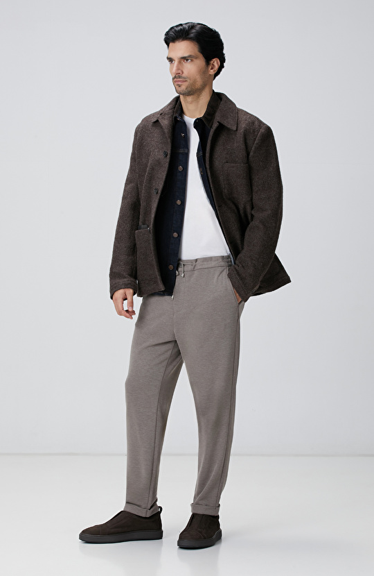 Lacivert Yakası Kadife Denim Gömlek