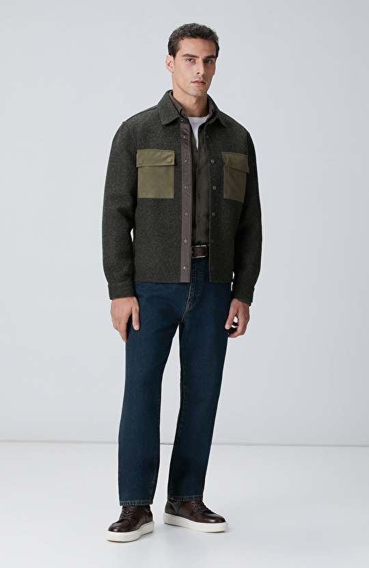 Haki Yün Karışımlı Dış Gömlek