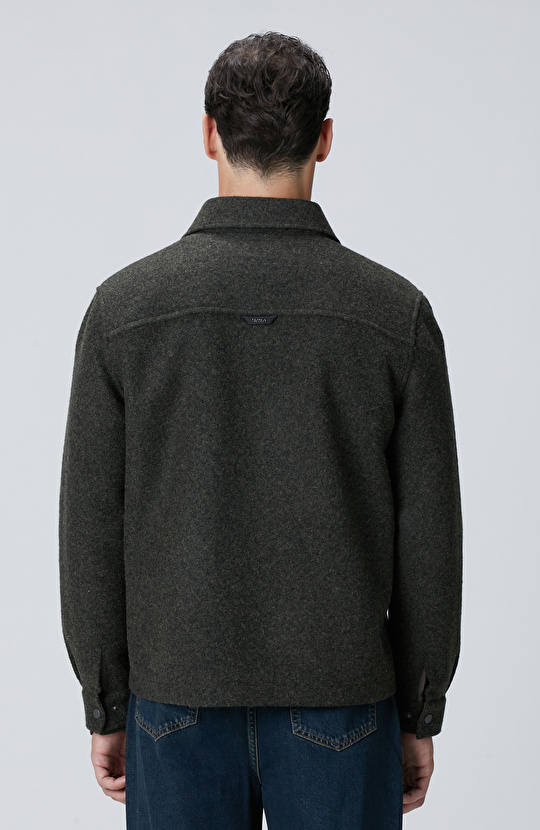 Haki Yün Karışımlı Dış Gömlek
