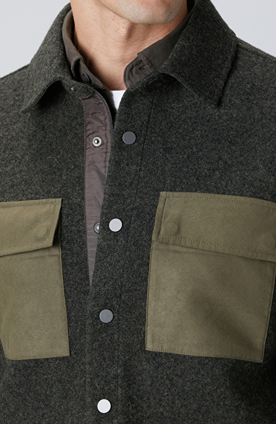 Haki Yün Karışımlı Dış Gömlek
