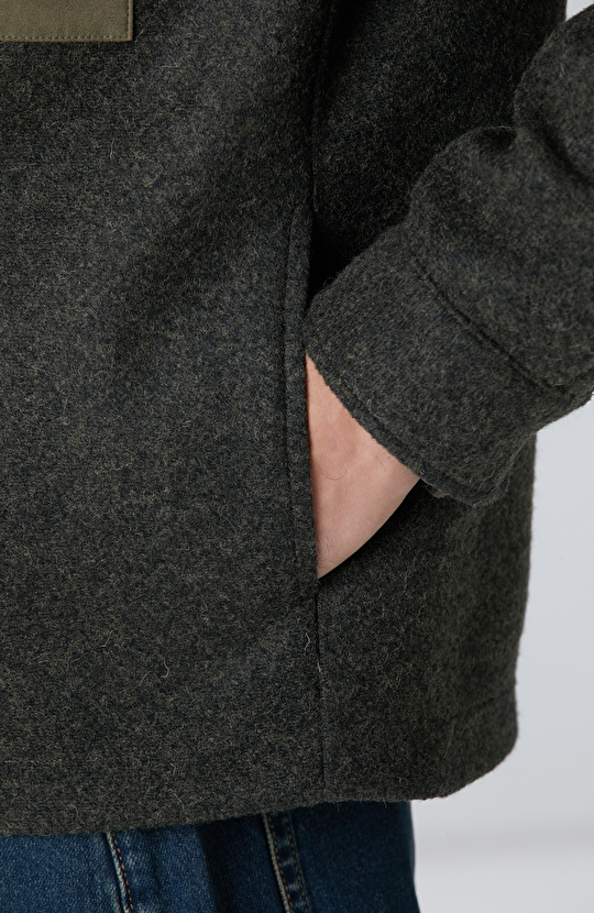 Haki Yün Karışımlı Dış Gömlek