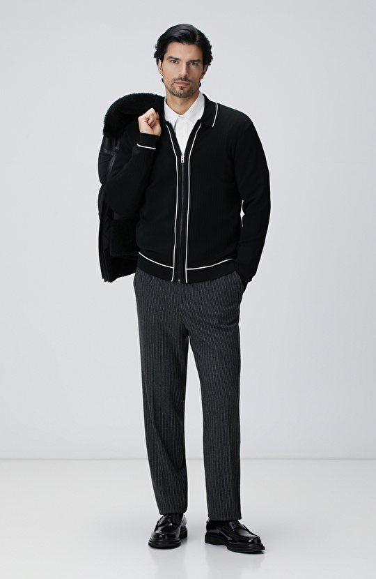 Siyah Melanj Rayon Fermuarlı Hırka