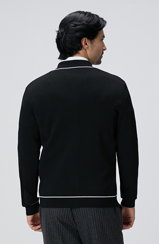 Siyah Melanj Rayon Fermuarlı Hırka