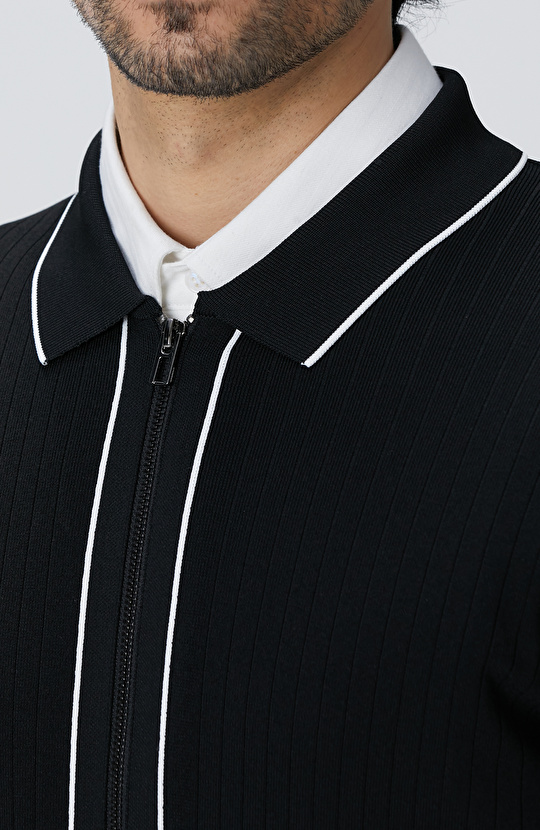 Siyah Melanj Rayon Fermuarlı Hırka