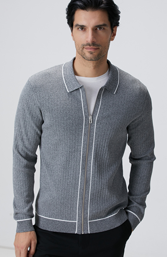 Gri Melanj Rayon Fermuarlı Hırka