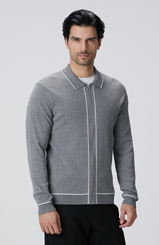 Gri Melanj Rayon Fermuarlı Hırka