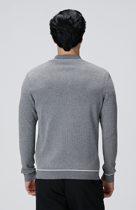 Gri Melanj Rayon Fermuarlı Hırka