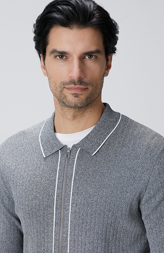 Gri Melanj Rayon Fermuarlı Hırka